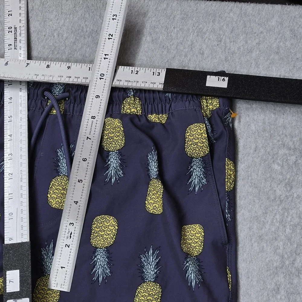 Hurley Men Swimwear MEDIUM Purple Embroidered Swim Trunks Graphic Pineapples
